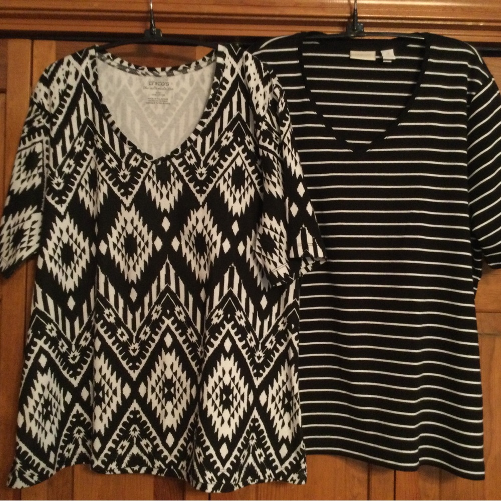 Bundle of 2 Chico’s Elbow Cotton Tees, sz CL